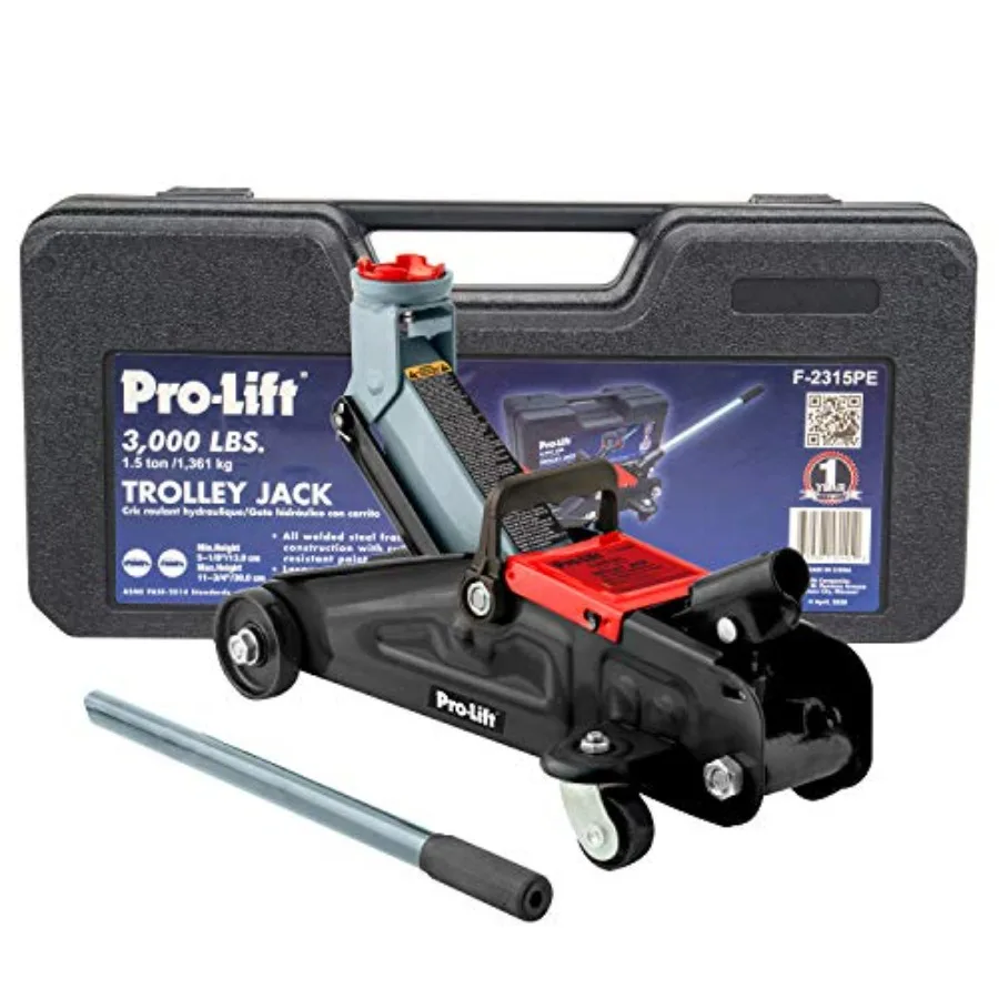 

F-2315PE Grey Hydraulic Trolley Jack Car Lift with Blow Molded Case-3000 LBS Ccity 12 Inch Black