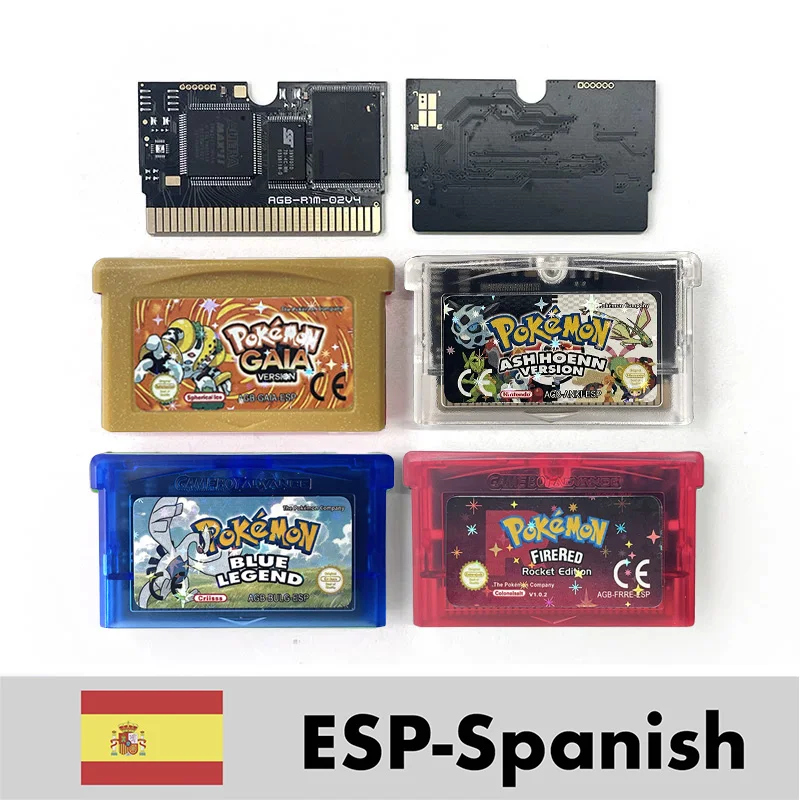 Cartucho de Juego ESP Español 1M Flash Cart Pokemon Blue Legend GAIA Ash Hoenn FIRE RED Rocket para GBA
