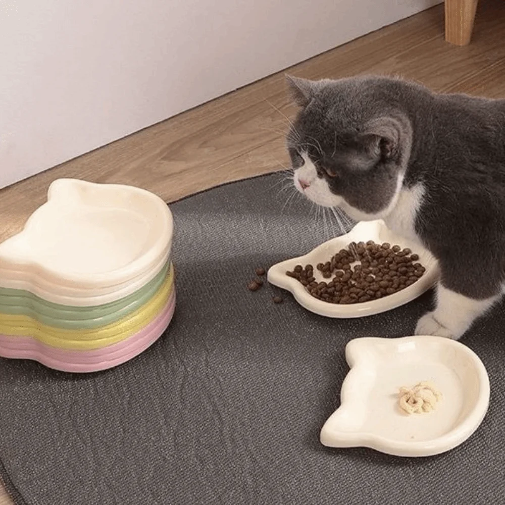 Cute Cat Shape Cat Bowl Plastic Anti-Fall Flip Cat Food Bowl Non-slip Kitten Bowl Pet Feeding