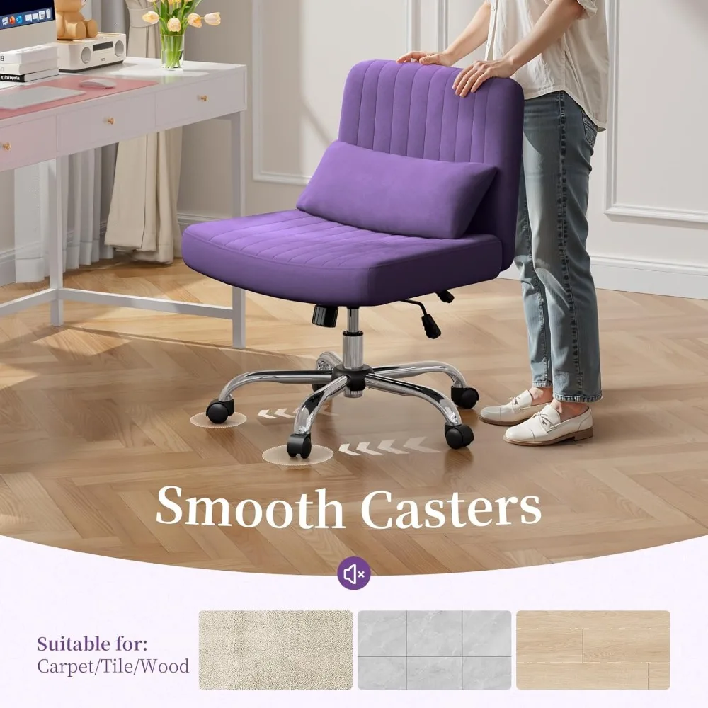 كرسي Warmiehomy Velvet متقاطع مع عجلات، كرسي مكتب بأرجل متقاطعة، كرسي مكتب مريح للمكتب المنزلي، كمبيوتر مريح #6