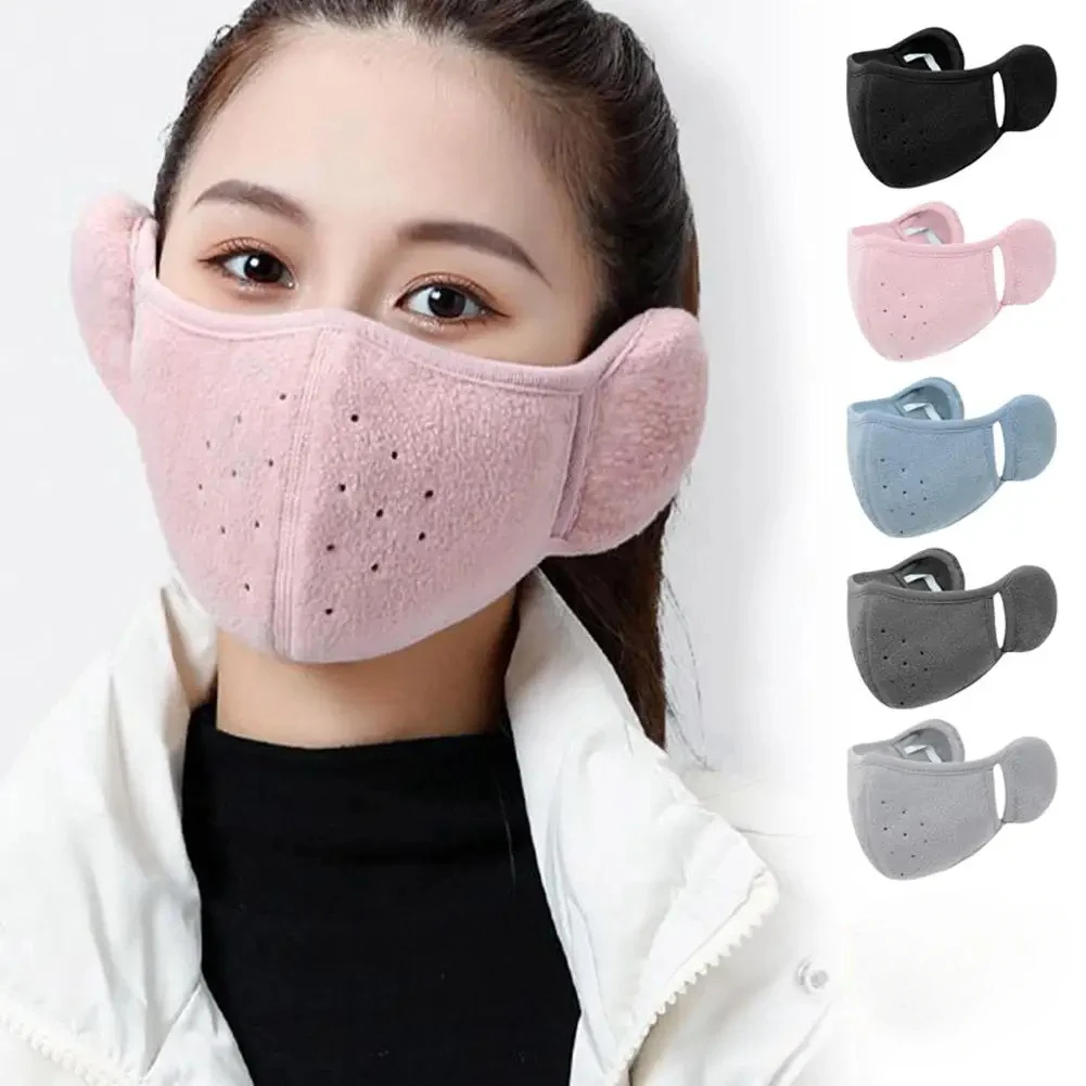 1pc-Winter Fleece Earmuffs with Windproof Mouth Cover Unisex Warm Ear Warmer Breathable Face Mask for Outdoor Activities