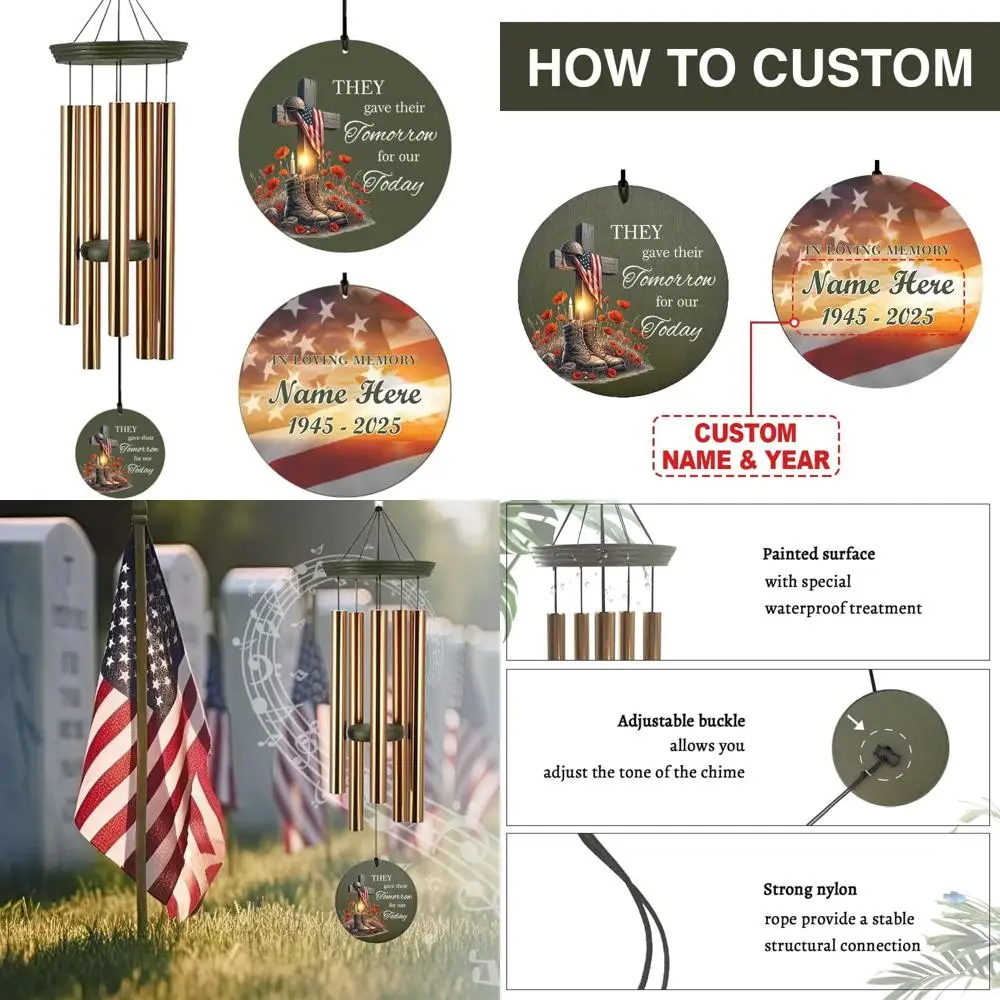 

honoring heroes: 36" custom wind chimes for us veterans - sympathy tribute