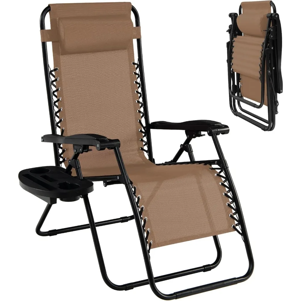 

Zero Gravity Lounge Chairs, 160°Adjustable Folding Recliner w/Pillow and Cup Holder, 350LBS Comfy Outdoor Lounge Chairs for Pati
