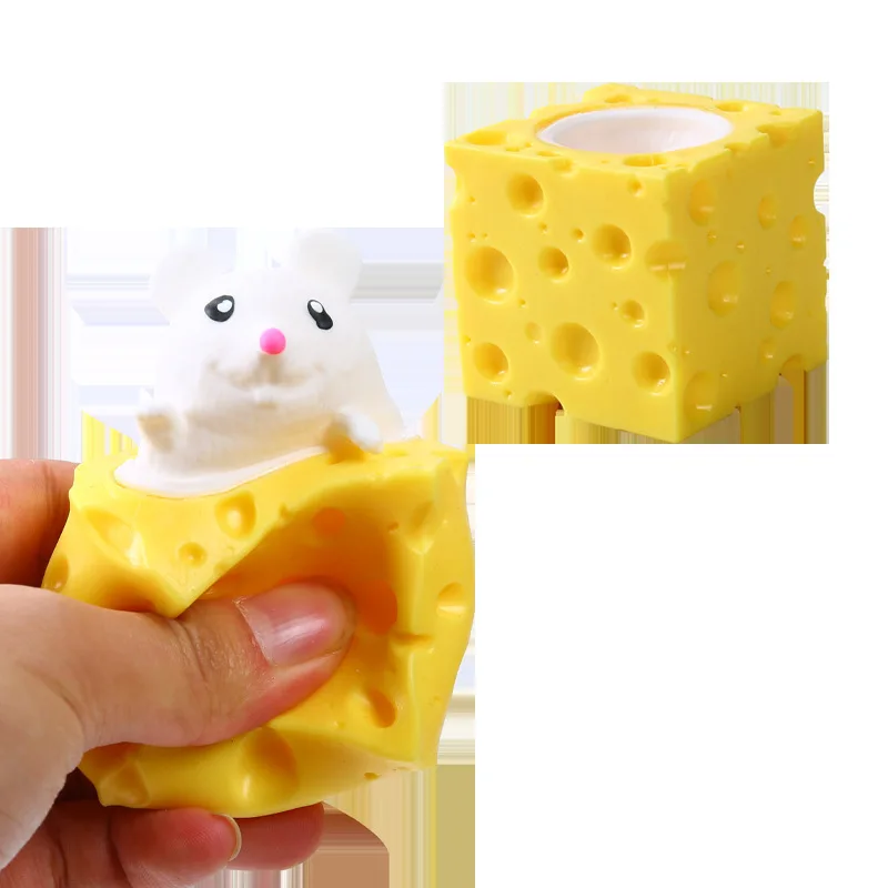 4CM Stress-relieving Pet Cheese Mouse Cheese Pinch Fun Stress Ball Vent Squirrel Cup Prank Toy Fidget Toys