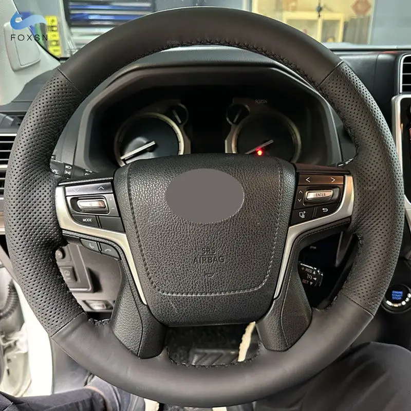 Hand Sewing Microfiber Perforated Leather Steering Wheel Cover For Toyota Land Cruiser 2016-2020 Land Cruiser Prado 2018 2019