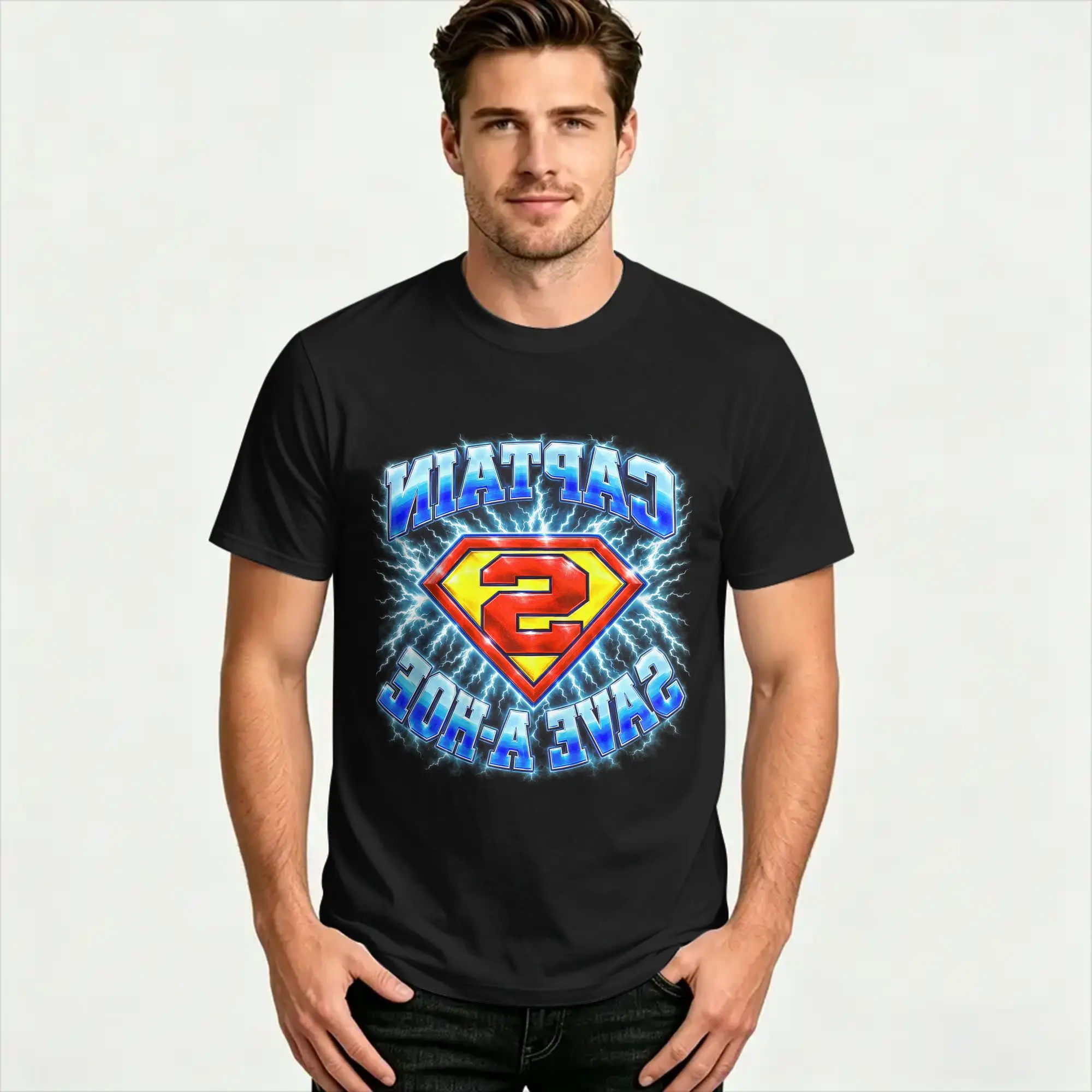 Captain Save a Hoe T Shirt Men  Y2K Fun T Shirts Summer Crew Neck Leisure Tees Cheap Oversize Clothes