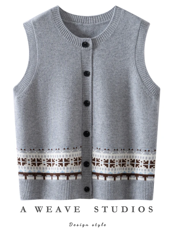 เสื้อกั๊กถักนิตติ้งผู้หญิง ผ้าผสม ทรงกลม ดีไซน์ลายดอกไม้เกล็ดหิมะ ให้ความอบอุ่น เหมาะสำหรับฤดูใบไม้ร่วงและฤดูหนาว