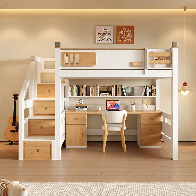 

Full solid wood shelf bed Children's combination Staggered bed Under table Small apartment Elevated bed sheet Upper