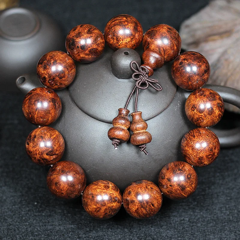 Myanmar Yellow Rosewood 2.0 Full-Scar Buddha Bead Bracelet Wooden Cultural Craft Prayer Beads