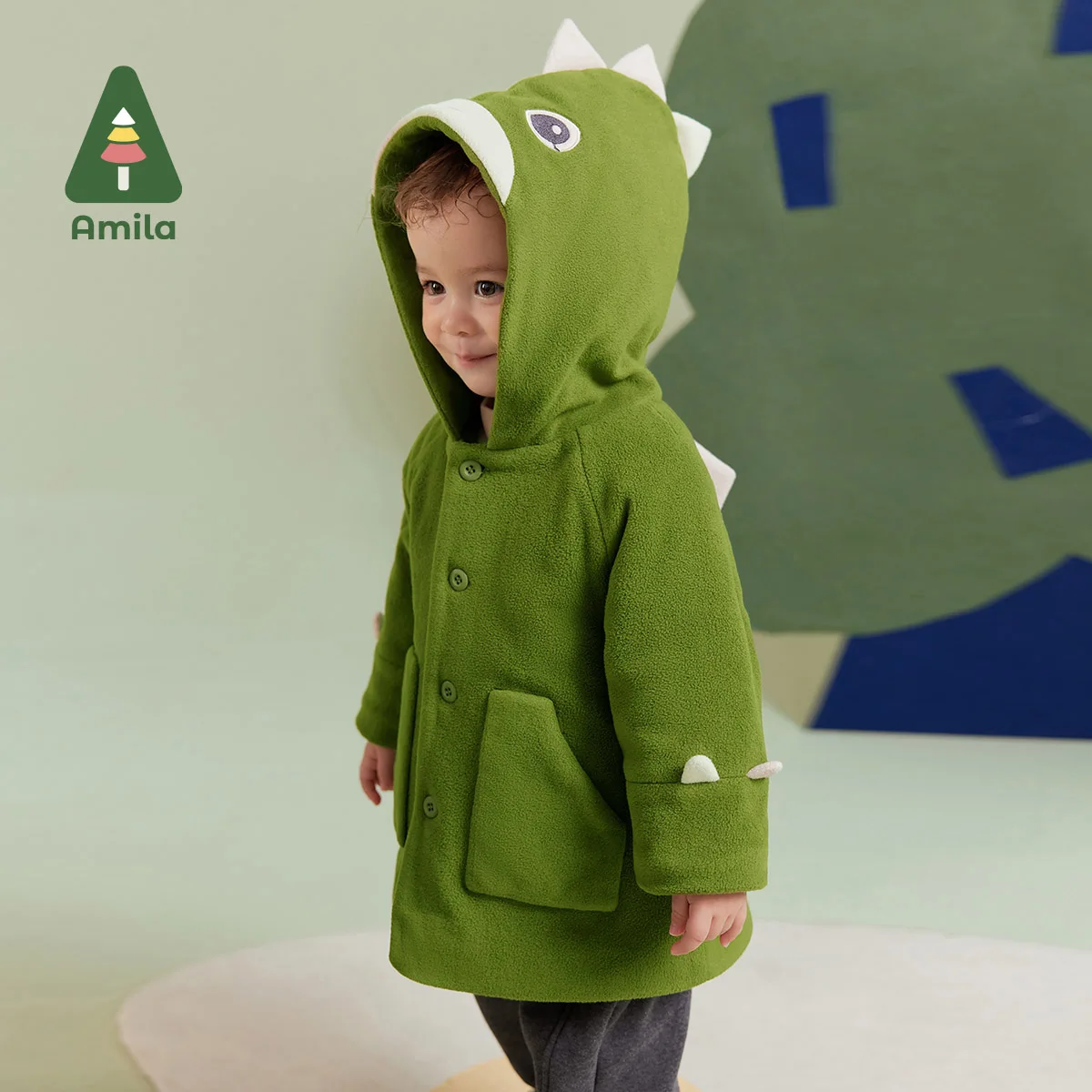 Amila Baby Children Coat 2024 Winter New Multicolour Hooded Fleecing Animal-themed Cute Warm Baby Clothing