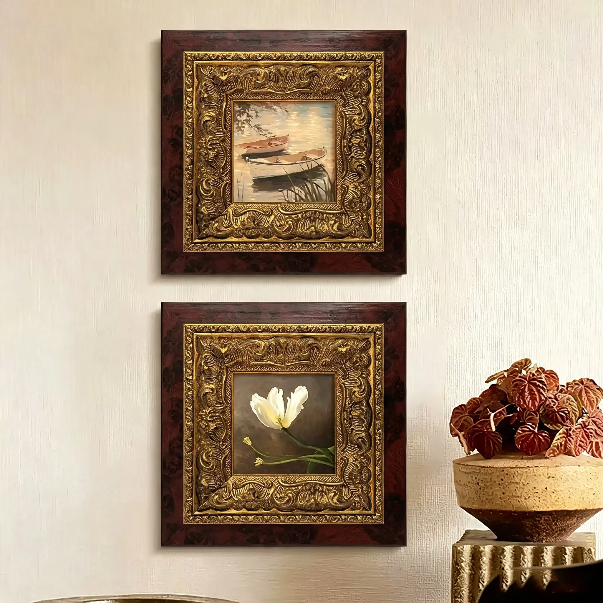 Baroque Luxury Mahogany Gold Ornate Wood Art Frame Solid Frame for Botanical Flower Fine Art & Elegant Classic Home Decoration