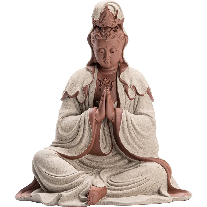 25cm ceramic Guanyin Buddha statue decoration sitting lotus Guanyin Bodhisattva pottery and porcelain Kwan-yin Zen decor