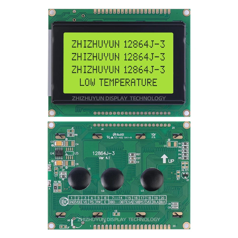 LCM12864J-3 Grey Film Black Text 12864 128*64 Module -30+70 Operating Temperature 5V Power Supply