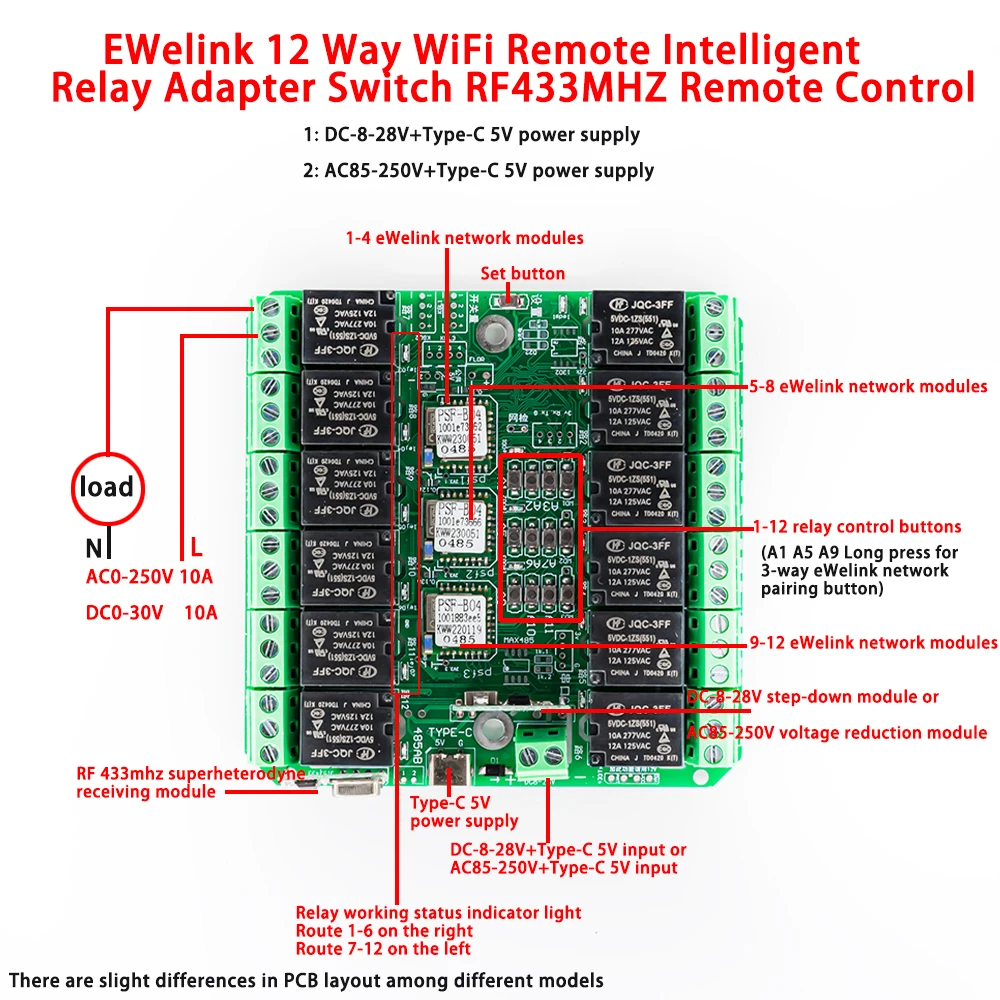 12 Channel WiFi Relay Module for eWeLink APP Remote Control Self-lock DC 8V-28V AC 85V-250V Wireless Switch for Smart Home