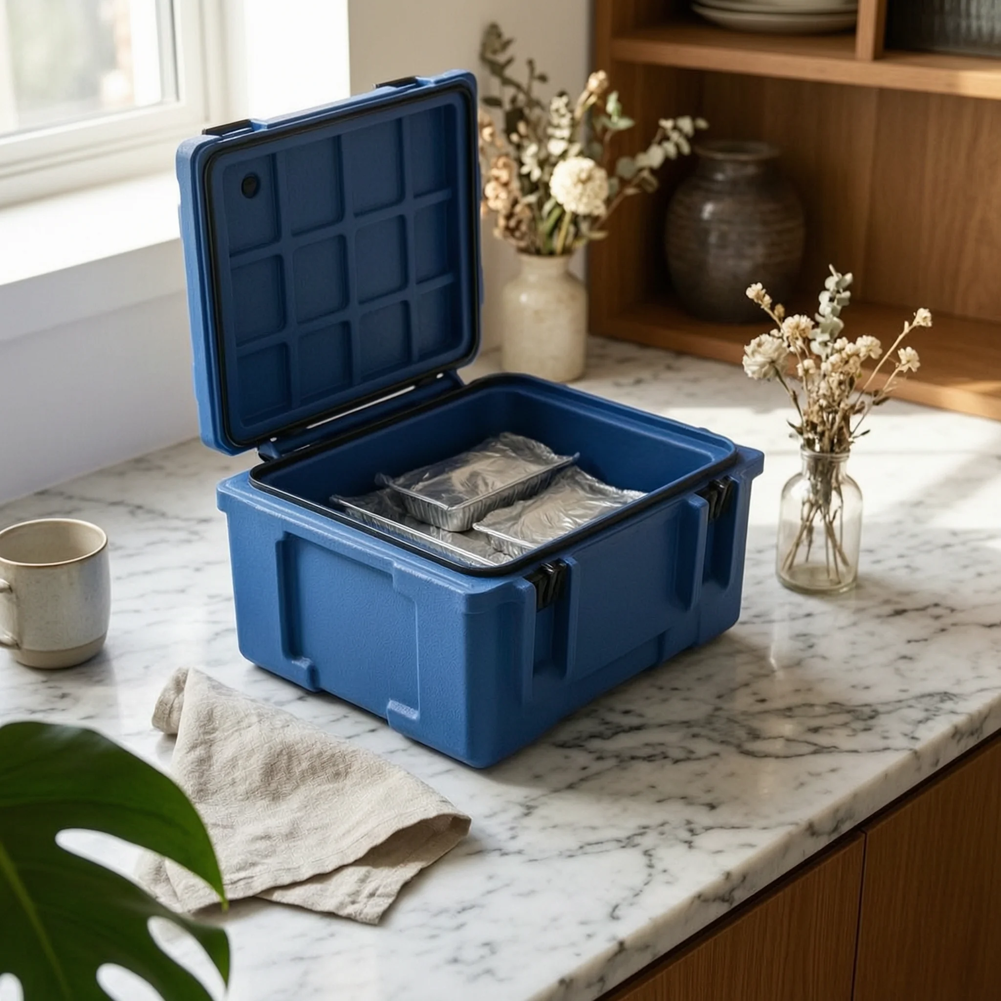 Insulated Food Pan Carrier Temperature-Retaining Insulated Food Carrier Catering Cabinet with Trays Heavy-Duty Sealed