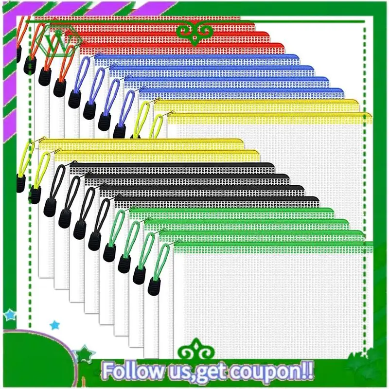 

ABIK-20 PCS Waterproof Zipper File Bag A4 Suitable For Storage Of Office Supplies, Cosmetics, Stationery