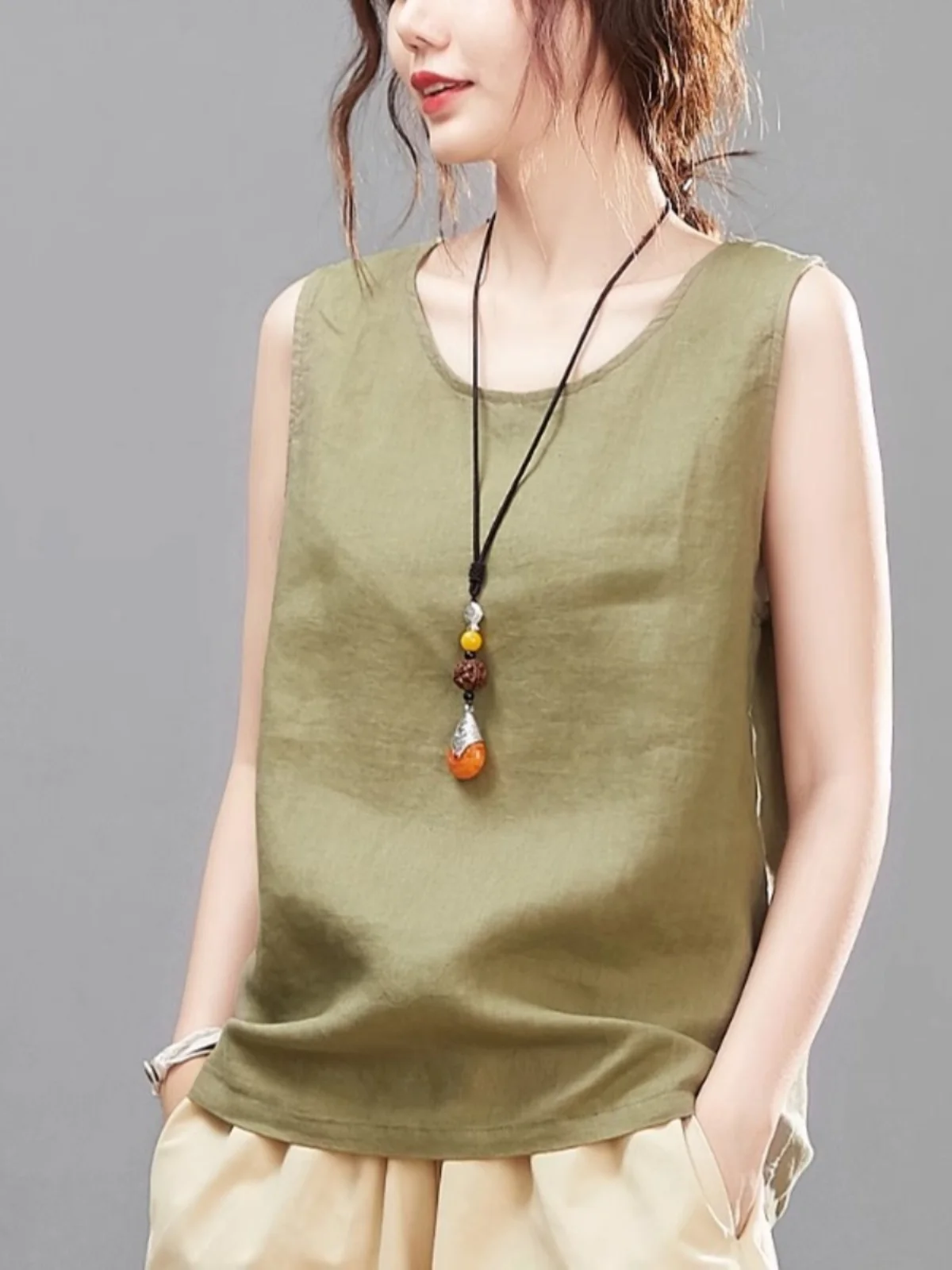 

Summer White Linen Cotton Women's Svel Vest Top Quali Brand Faionable Commute Sle Loose Fit Color T-irt