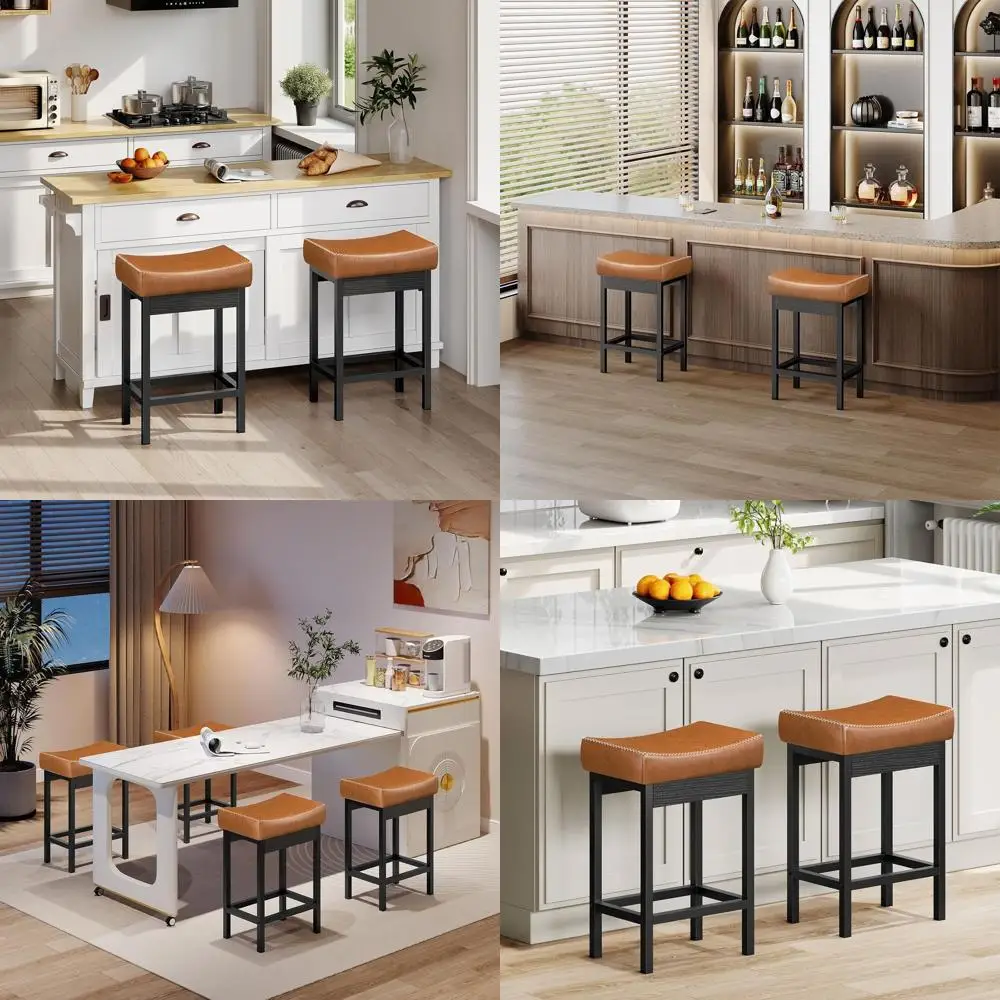 

Пара барных стульев со столешницей и сиденьем из искусственной кожи 3,1, кухонные обеденные стулья, варианты коричневого и черного цвета