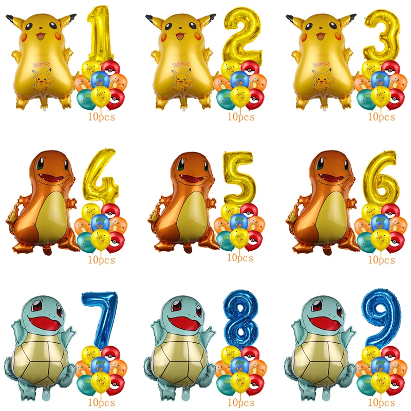 Pokemon Pikachu Squirtle Charmander Balloon Birthday Party Decoration Set Anime Aluminum Film Balloon Birthday Gifts Set 10pcs