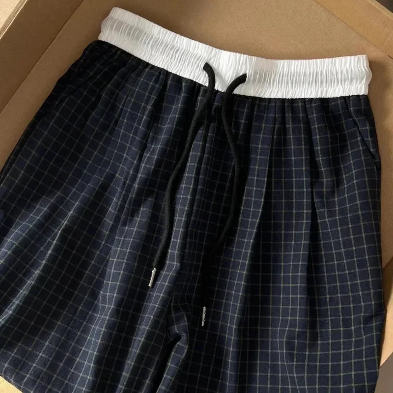 เครื่องแต่งกายแนวสตรีทกางเกงขาทรงกระบอกลายสก็อตใส่ได้ทุกวันใส่สบายเย็บปะติดแบบอเมริกันฤดูร้อน