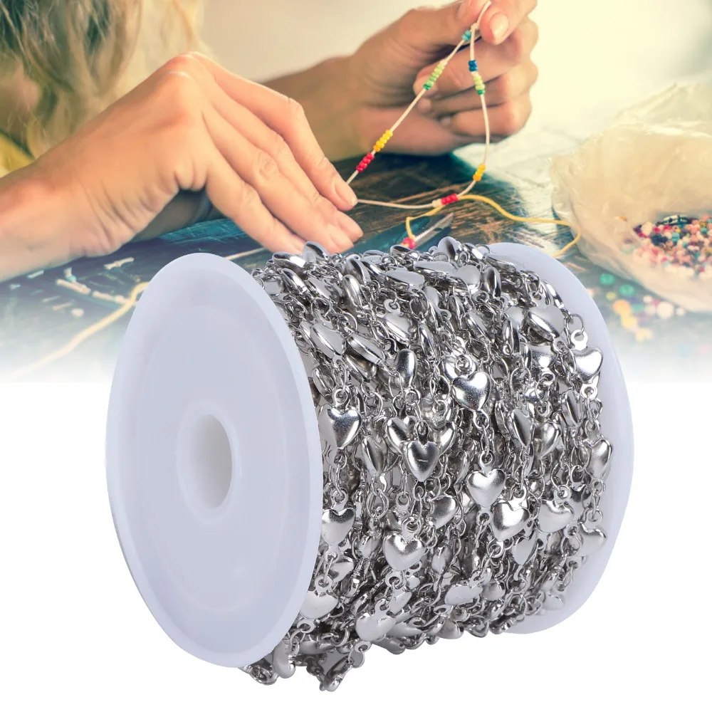 

Цепочка из нержавеющей стали с звеньями в форме персикового сердца, цепочка с сердечками, паяные кабельные цепи для изготовления браслетов