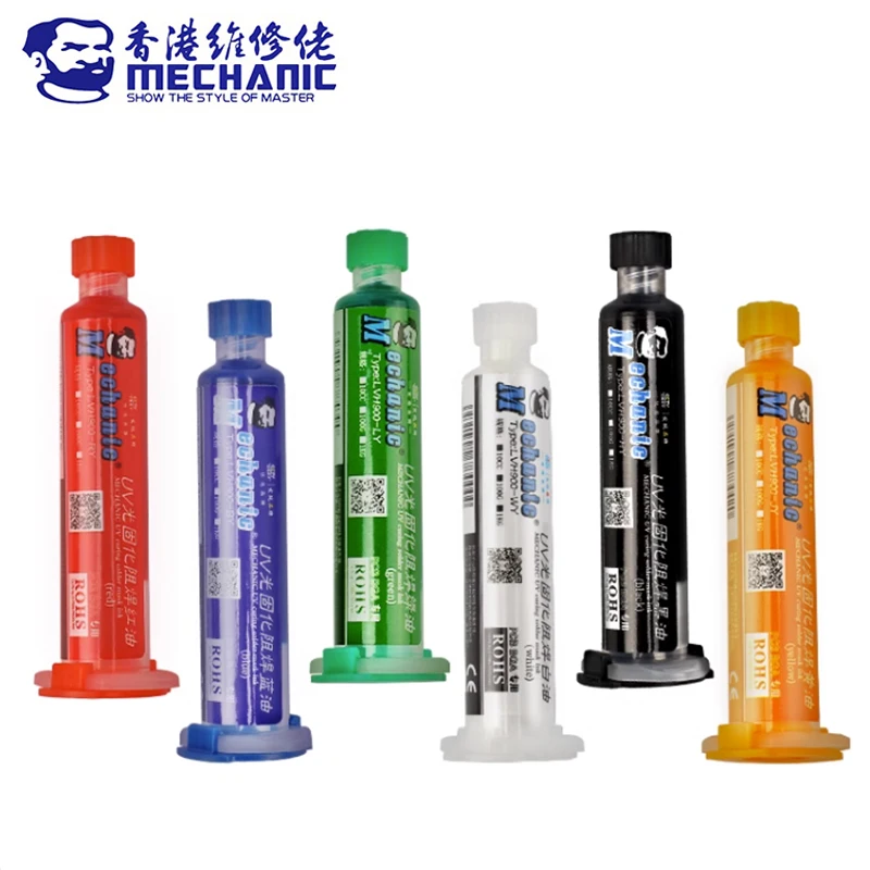 

MECHANIC UV Light Curing BGA PCB Solder Mask Ink Black/Blue/Green/Red/Yellow/White Welding Oil Paint Prevent Corrosive Arcing