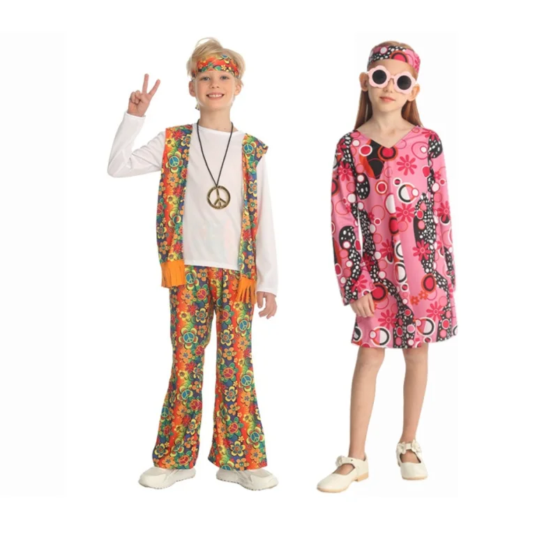 

Children's retro hip-hop costume set, male and female street dance performance costumes, 80s street dance performance costumes