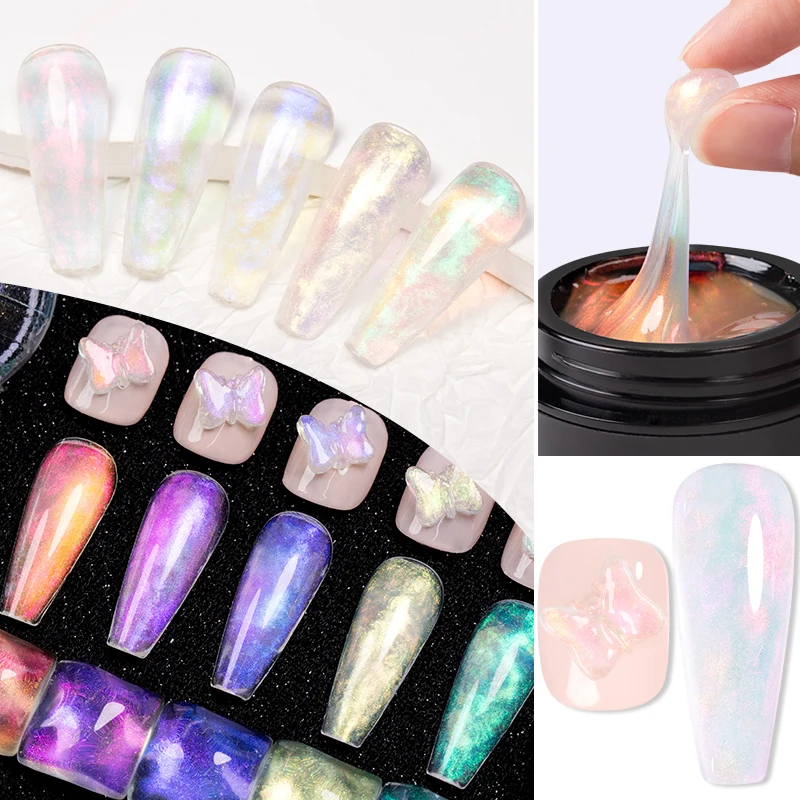 

BOZLIN 15ML Aurora Non Stick Hand Extension Nail Gel Sparking Auroras Effect Semi Permanent Carving Flower Function Nail Art Gel