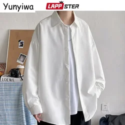 Men Korean Fashion White Long Sleeve Shirts  Mens Harajuku Black Oversized Shirt Male Button Up Shirts Blouses 5XL