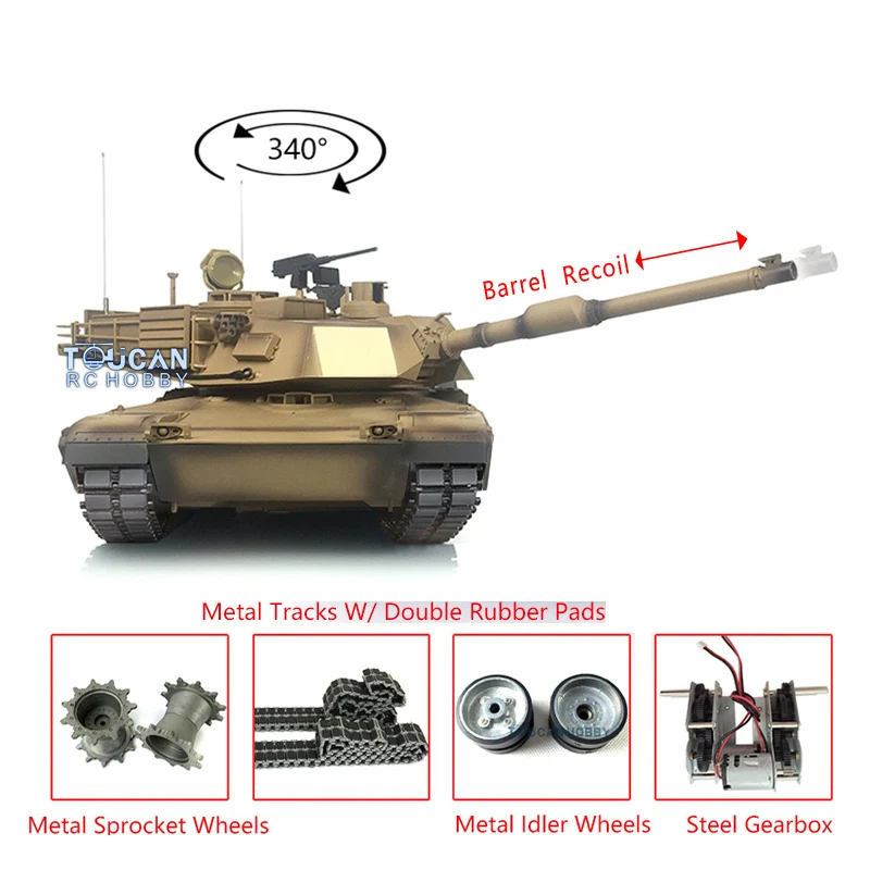 

Heng Long 1/16 RC Tank 7.0 Barrel Recoil M1A2 Abrams RTR 3918 Metal Tracks Rubber RC Panzer for Boys TH17799-SMT4