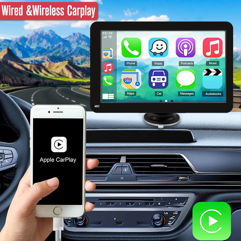 Ahoudy Universal 7inch Car Radio Multimedia Video Player Wireless Carplay Wireless Android Auto Mirror Link Touch Screen