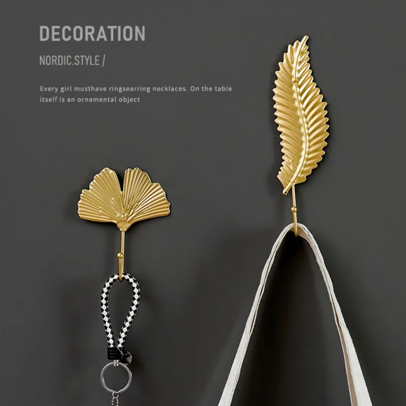 Gold Leaf Shape Metal Hooks Wall Hanger Hanging Storage Rack For Towel Clothes Home Bathroom Decoration Organizer