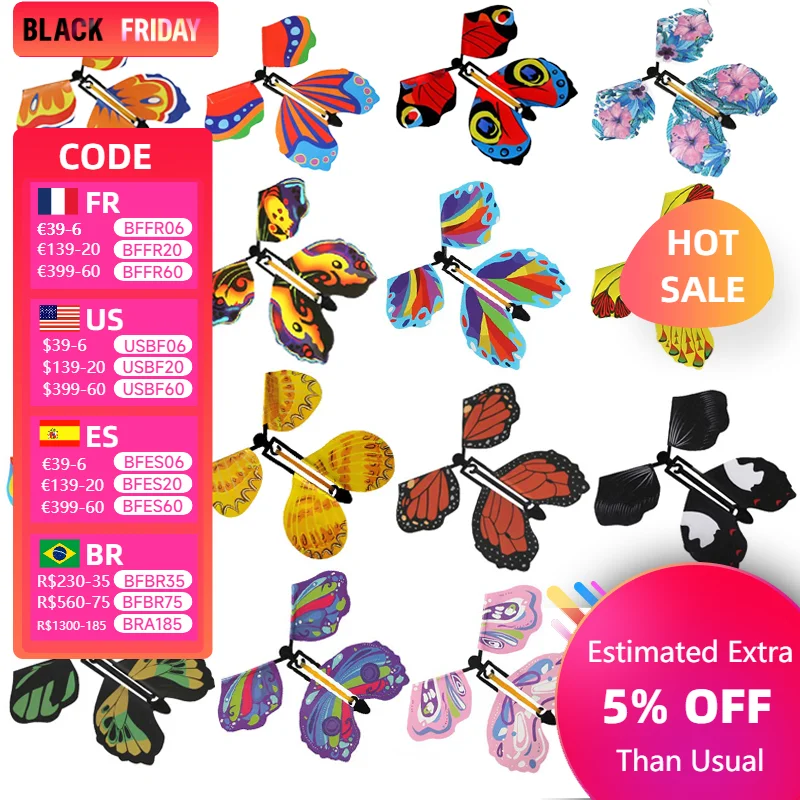 10PCS Random Color Magic Flying Butterfly Wind Up Toy Bookmark Internet Celebrity Colorful Butterfly Simulation Party Gift