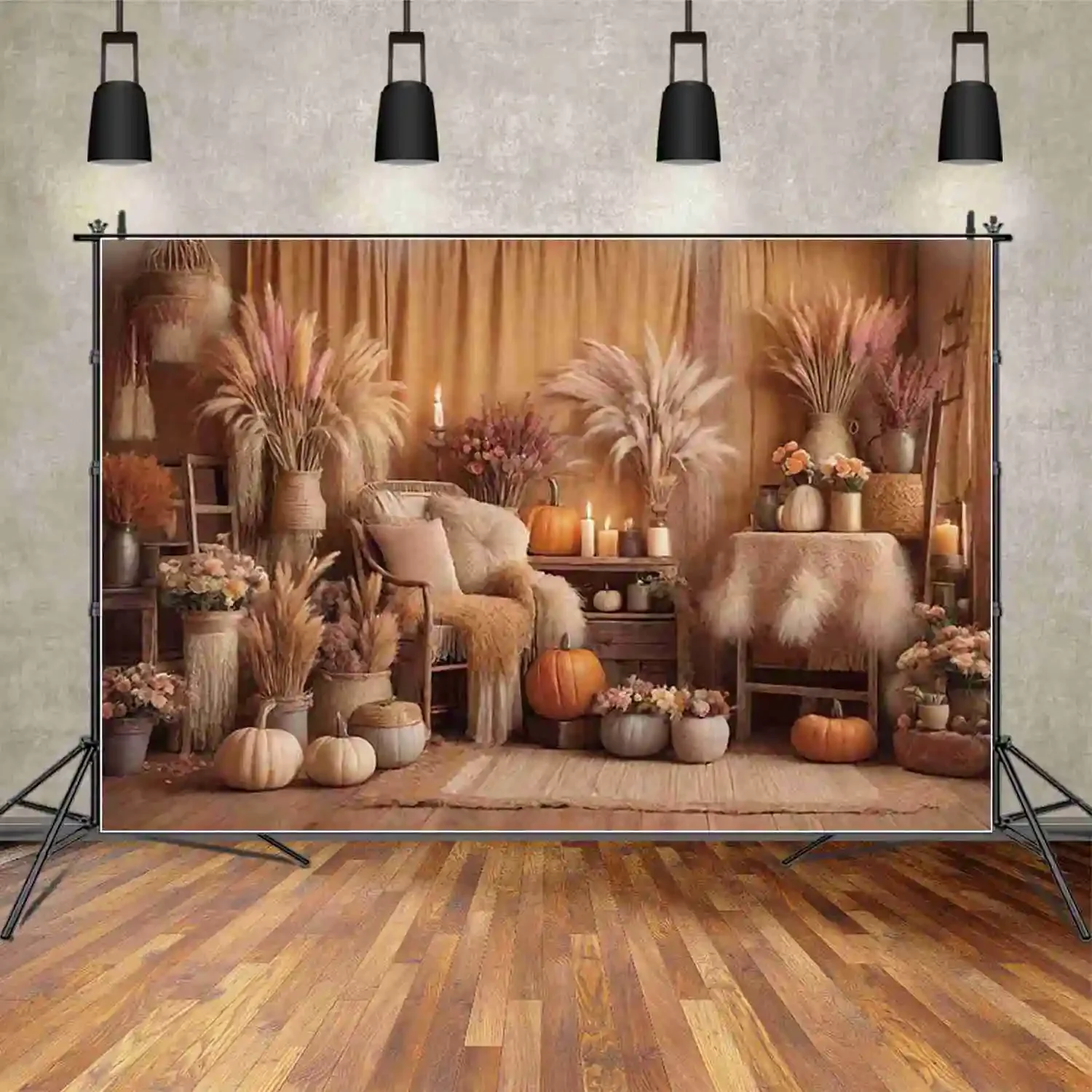 MOON.QG Bohemia Farm Autumn Photography Backdrop Pumpkin Browm Thanksgiving Photozone Background Baby Studio Photobooth Supplies