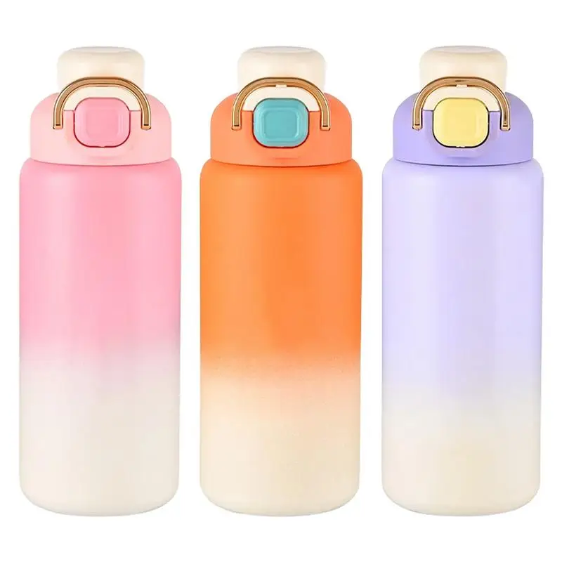 

Insulated Stainless Steel Water Bottle Pop Open Lid Leakproof Water Bottles For Men With Handle Portable Large Capacity Cute