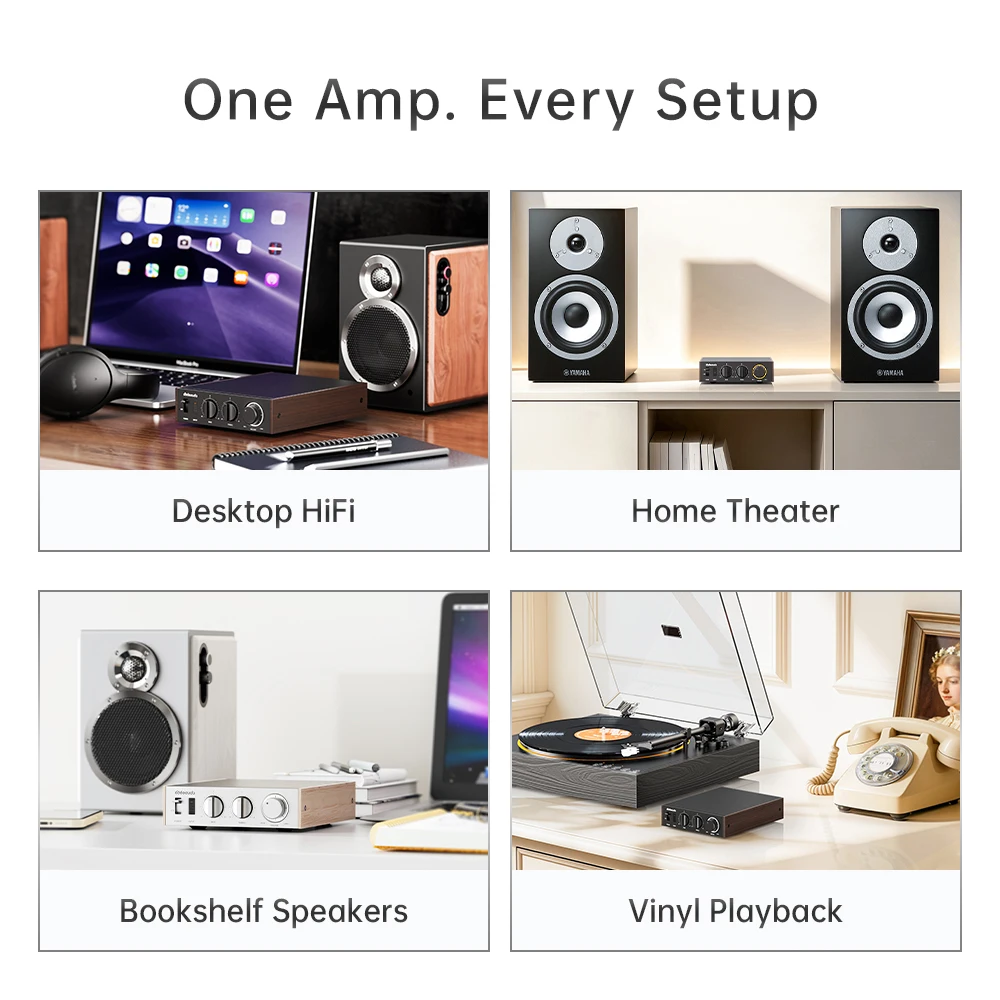 JadeAudio 레벨 1 데스크탑 HiFi 블루투스 LDAC 앰프, 2×300W 클래스 D 앰프, 48V 전원을 갖춘 홈 시어터/PC용 USB/동축 입력