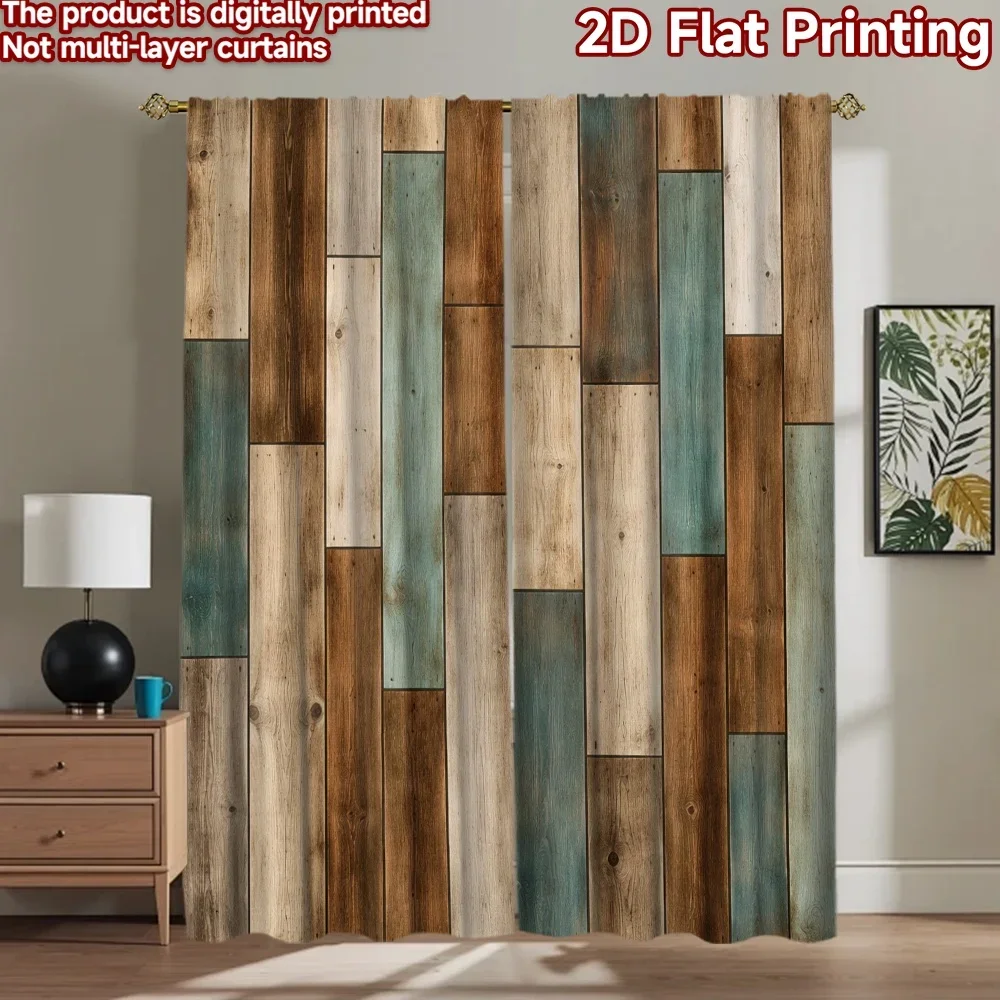 Rustic Wood Grain Curtains 2pcs Set Digital Print Farmhouse Style Drapes Industrial Window Curtains Living Room Decor