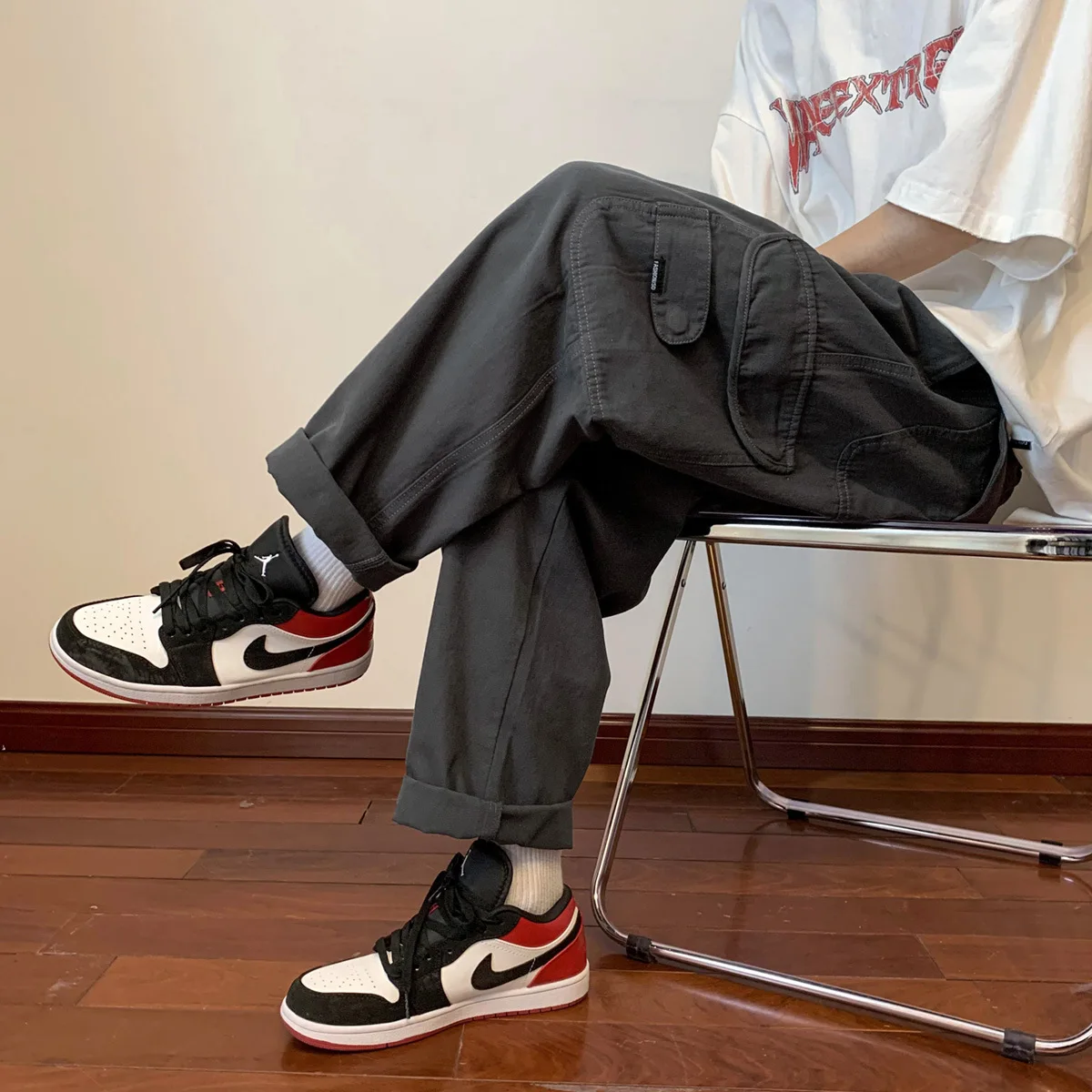 Pantalones japoneses rectos finos de verano para hombre, monopatín callejero Retro americano