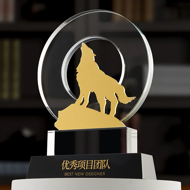 

Customized Wolf Shape Crystal Trophy, Annual Meeting Celebration Excellent Sports Souvenir, High-end Home Decoration Awards, 1Pc