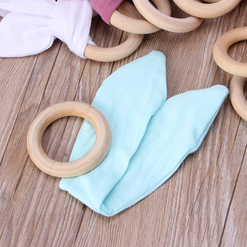 Baby Wooden Hand Grasp Toy Soft Cotton Cute Rabbit Ears Teether Bracelet Comforting Toy Teething Sensory Rattle Gifts for Infant