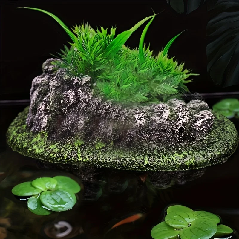 Mehrzweck-Aquarium-Schwimminsel-Dekor, Stein mit Unterstand für Fische, ökologische Landschaft, Steingarten für die Landschaftsgestaltung im Aquarium – Detail 1
