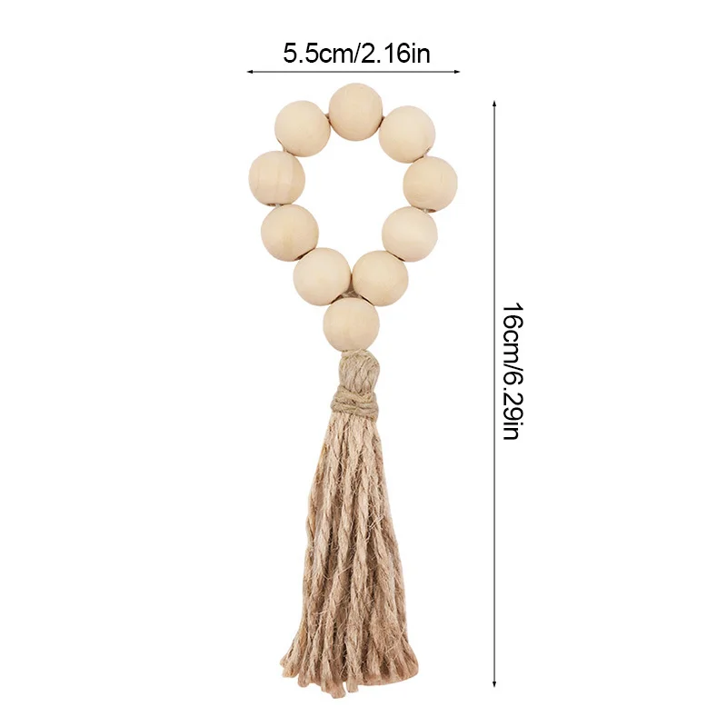 6Pcs Wooden Beads Napkin Rings With Tassels Rustic Wedding Table Napkin Holder Buckles Christmas Party Boho Home Decoration