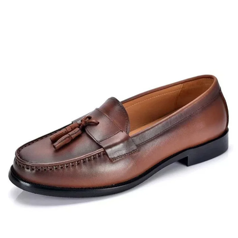 

Роскошные дизайнерские британские итальянские мужские туфли из натуральной кожи, мужские лоферы с кисточками, модельные туфли без шнуровки для социального костюма
