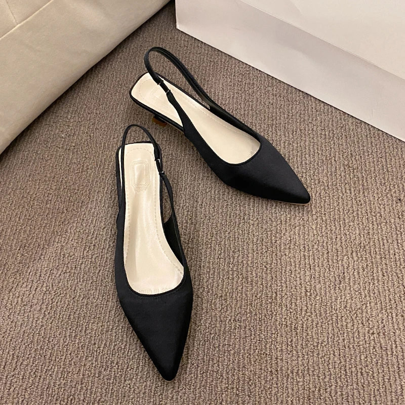 Summer New Women Sandals Heel Ladies Shoes Pointed Toe Solid Female Women\'s Shoes Back Strap Slip on