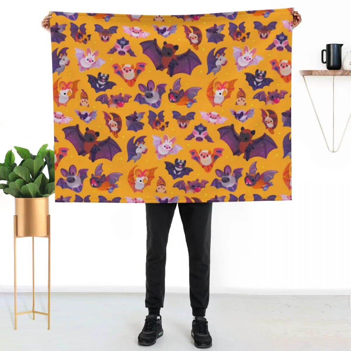 Bat - yellow Throw Blanket Picnic for winter Nap Comforter Thin manga Blankets
