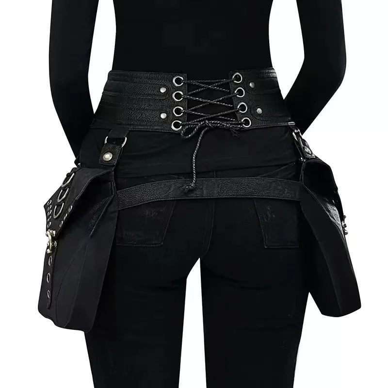 Women's punk-style vintage waist bag, suitable as a stylish outdoor accessory for mobile phones