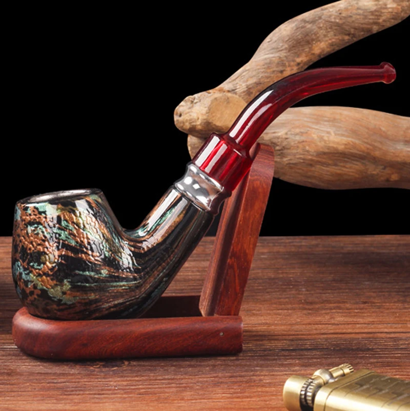 Handmade Resin Smoking Pipe, Bent Stem Mouthpiece Filter, Snake Scale, Colorful Herb Narguile Grinder, Smoke Tobacco Pipe