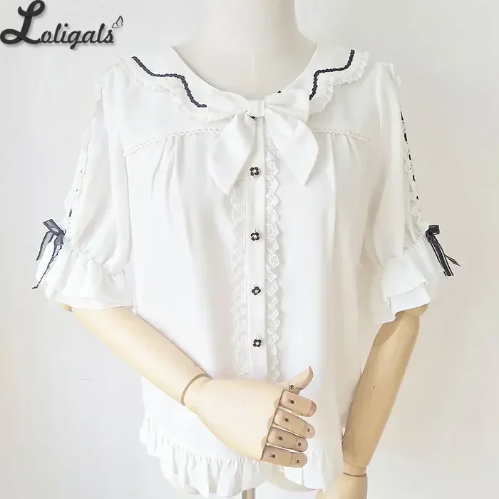 

Шифоновая рубашка с коротким рукавом Блузка Лолита с рюшами и половиной рукава