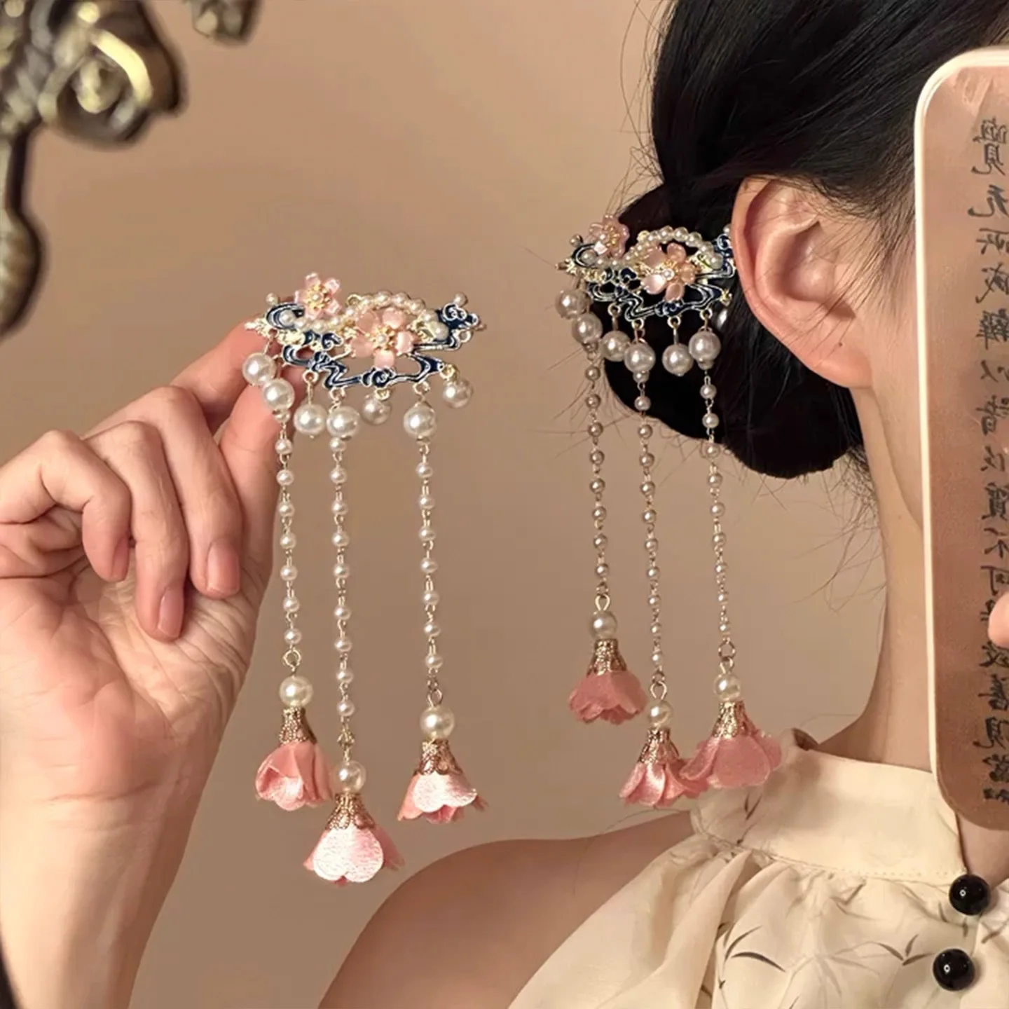 

2026 New Chinese Style Hair Clip Orchid Rain Fresh Sweet Hair Accessories for Women Hanfu Floral Tassel Hairpin