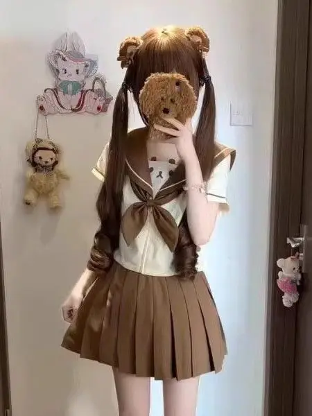 

Cute Brown Sailor Suit Set Soft Girl Sweet Heart Style JK Uniform Short School Uniforms Versatile Adorable Fashionable Women'...